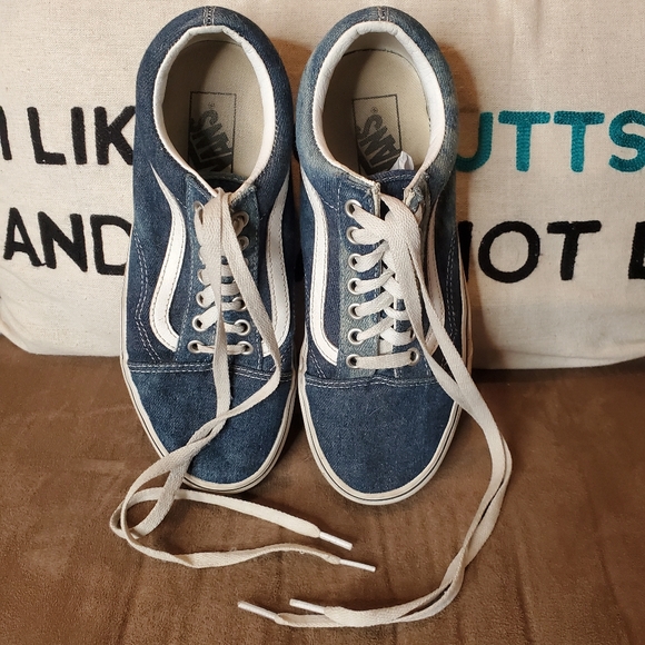31) VANS Off The Wall Low Acid-wash Denim Platform Sneakers Sz. M's 6½ W's 8 - Picture 6 of 8
